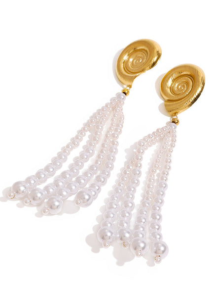 Jieding European and American stainless steel pearl earrings high-quality tassel earrings 18k titanium steel earrings cross-border earring