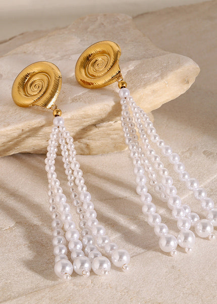 Jieding European and American stainless steel pearl earrings high-quality tassel earrings 18k titanium steel earrings cross-border earring