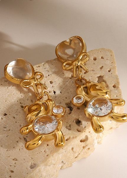 Jieding stainless steel white round zircon bear earrings temperament fashion bow stud earrings are versatile and cute earrings