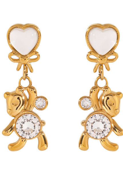 Jieding stainless steel white round zircon bear earrings temperament fashion bow stud earrings are versatile and cute earrings