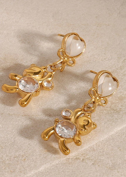 Jieding stainless steel white round zircon bear earrings temperament fashion bow stud earrings are versatile and cute earrings