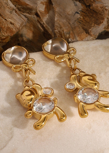 Jieding stainless steel white round zircon bear earrings temperament fashion bow stud earrings are versatile and cute earrings