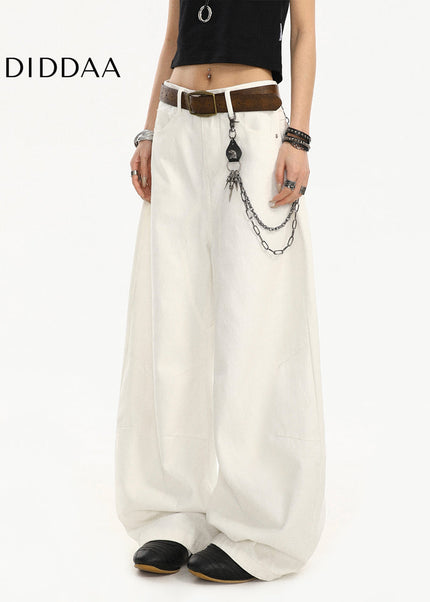 White Casual Loose Drape Wide-Leg Jeans for Women - Women’s Jeans