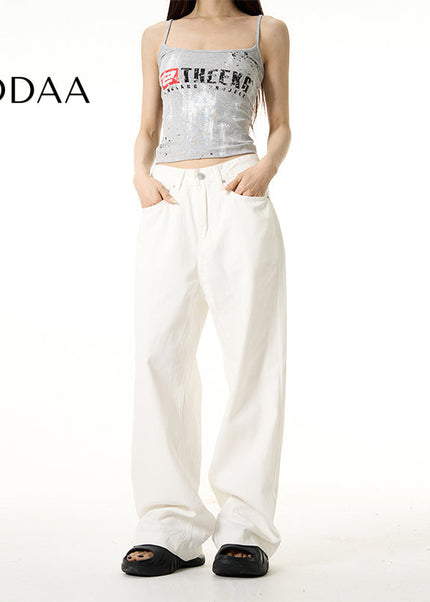 White High-Quality Loose Fit Wide-Legged Jeans - S / White - Women’s Jeans