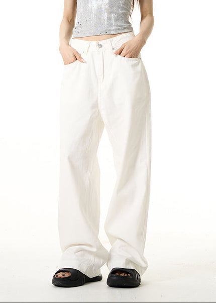 White High-Quality Loose Fit Wide-Legged Jeans - Women’s Jeans