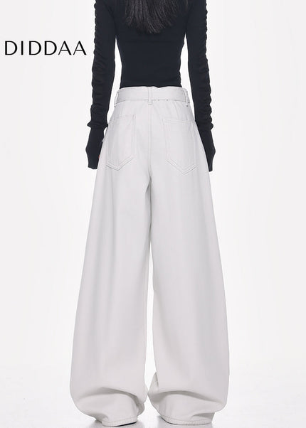 White High-Waisted Loose Fit Wide-Leg Jeans - Women’s Jeans