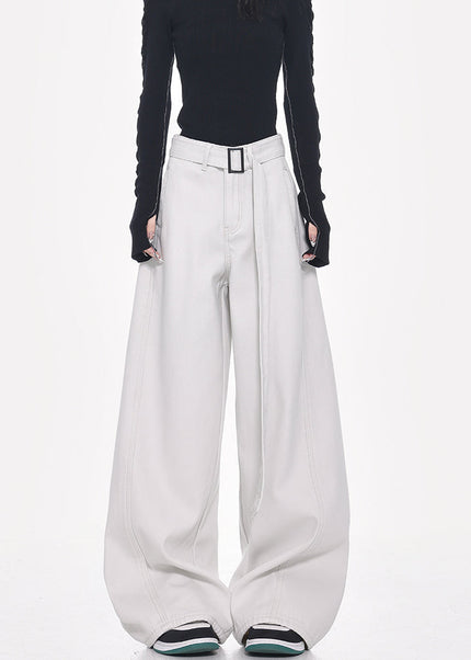 White High-Waisted Loose Fit Wide-Leg Jeans - Women’s Jeans