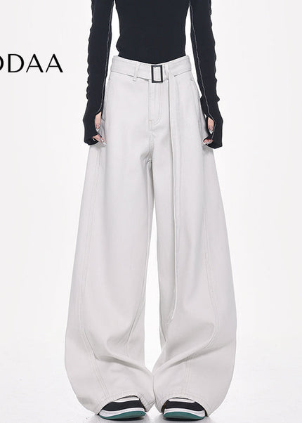 White High-Waisted Loose Fit Wide-Leg Jeans - Women’s Jeans