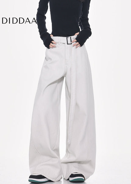 White High-Waisted Loose Fit Wide-Leg Jeans - Women’s Jeans