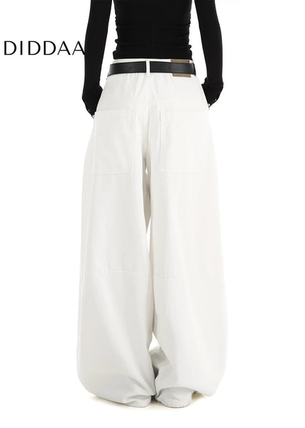 White Loose Drape Straight Leg Jeans Women’s Casual Tide - Women’s Jeans