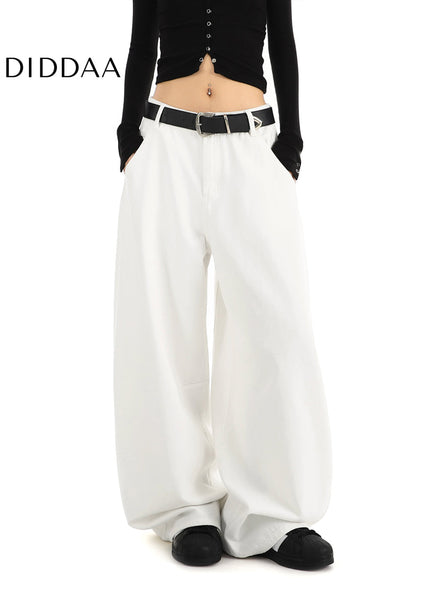 White Loose Drape Straight Leg Jeans Women’s Casual Tide - Women’s Jeans