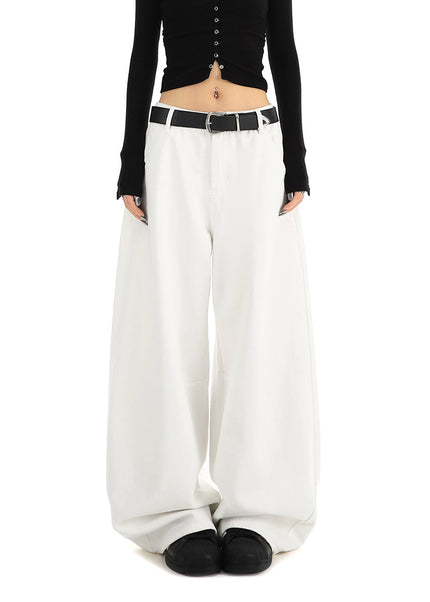 White Loose Drape Straight Leg Jeans Women’s Casual Tide - Women’s Jeans