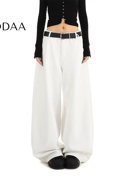 White Loose Drape Straight Leg Jeans Women’s Casual Tide - S / White - Women’s Jeans