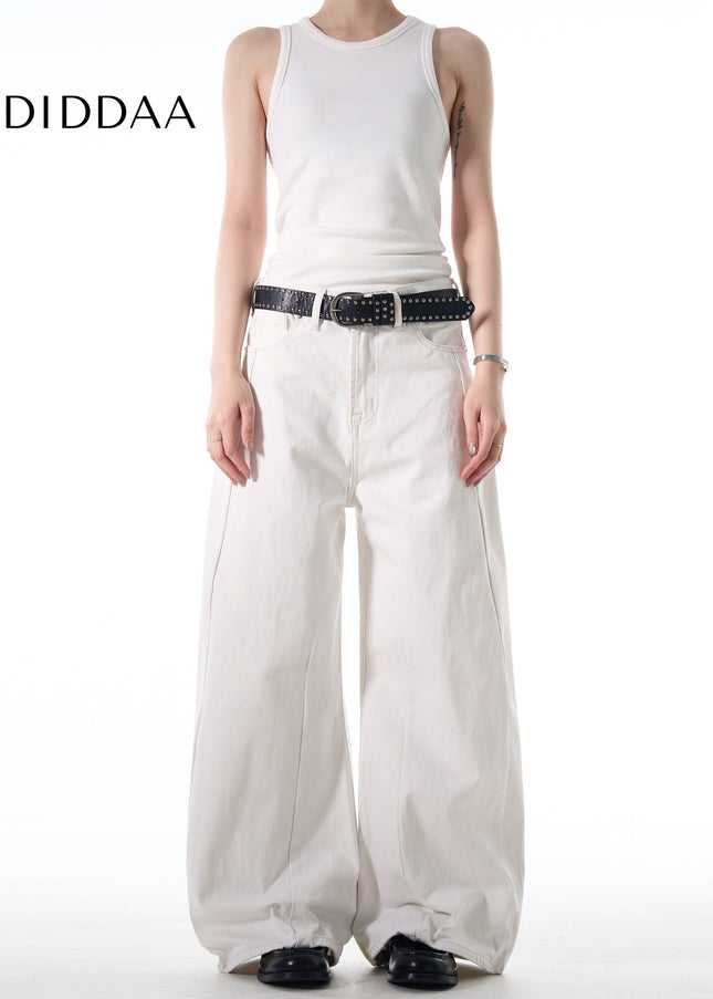 White Loose Fit Minimalist Wide Leg Jeans - Men’s Jeans