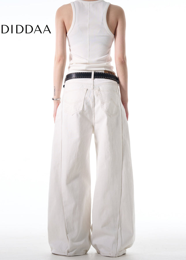 White Loose Fit Minimalist Wide Leg Jeans - Men’s Jeans