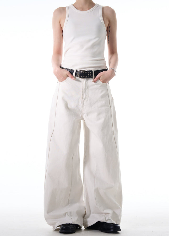 White Loose Fit Minimalist Wide Leg Jeans - Men’s Jeans
