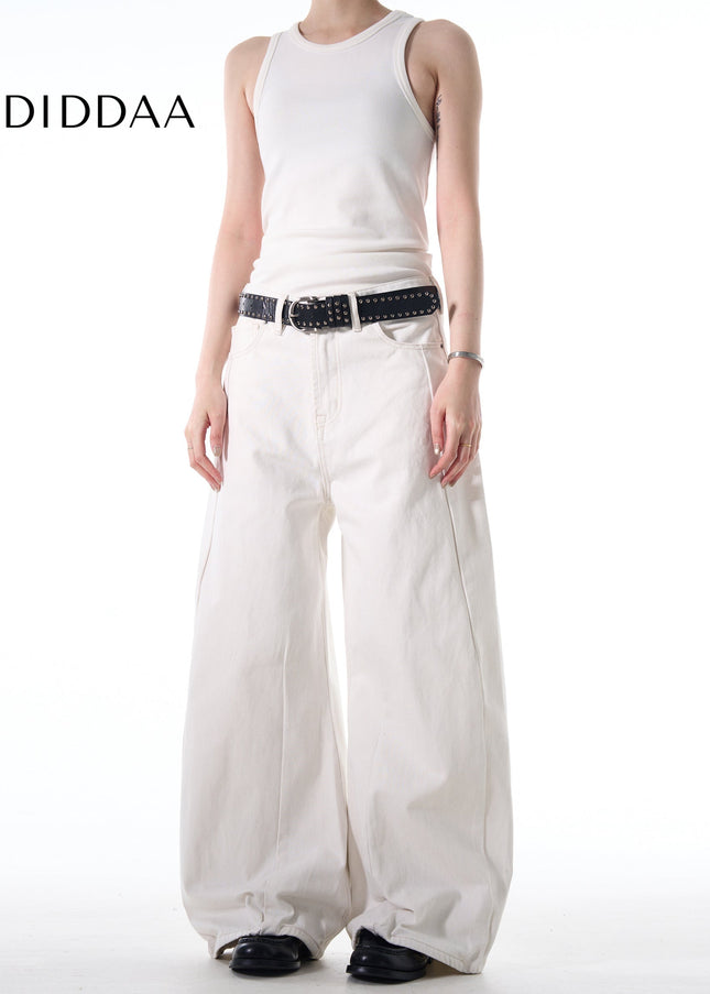 White Loose Fit Minimalist Wide Leg Jeans - Men’s Jeans