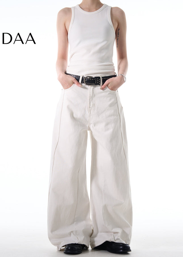 White Loose Fit Minimalist Wide Leg Jeans - S / White - Men’s Jeans