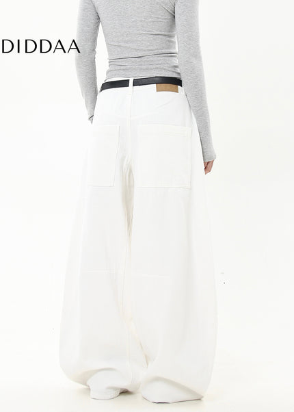 White Loose Fit Premium Scimitar Jeans for Men and Women - Women’s Jeans