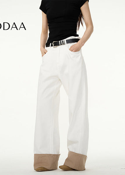 White Loose Straight-Leg Wide-Leg Couple Pants - XS / White - Women’s Jeans
