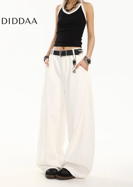 White Relaxed Drape Wide-Leg Jeans for Women - Women’s Jeans