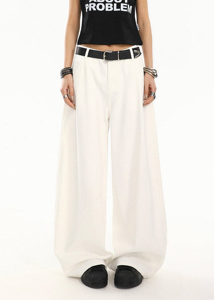 White Relaxed Drape Wide-Leg Jeans for Women - Women’s Jeans