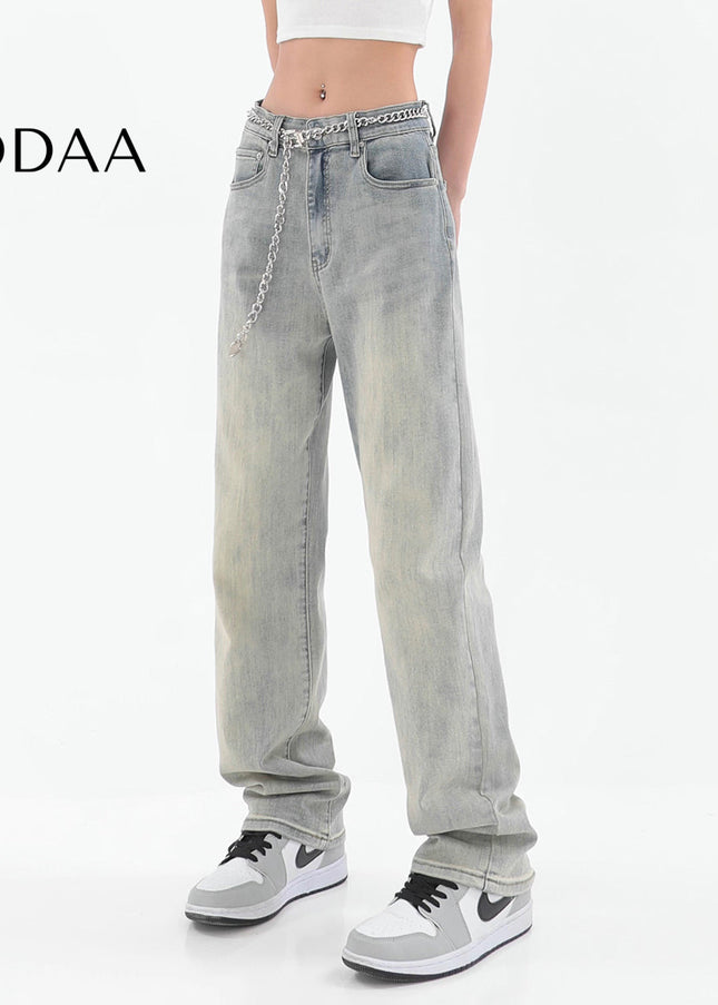 Yellow Distressed Casual Straight Jeans for Women - S / Light Blue - Women’s Jeans