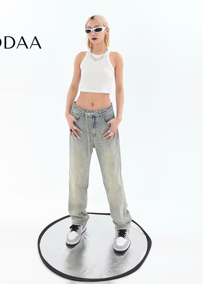 Yellow Distressed Casual Straight Jeans for Women - Women’s Jeans