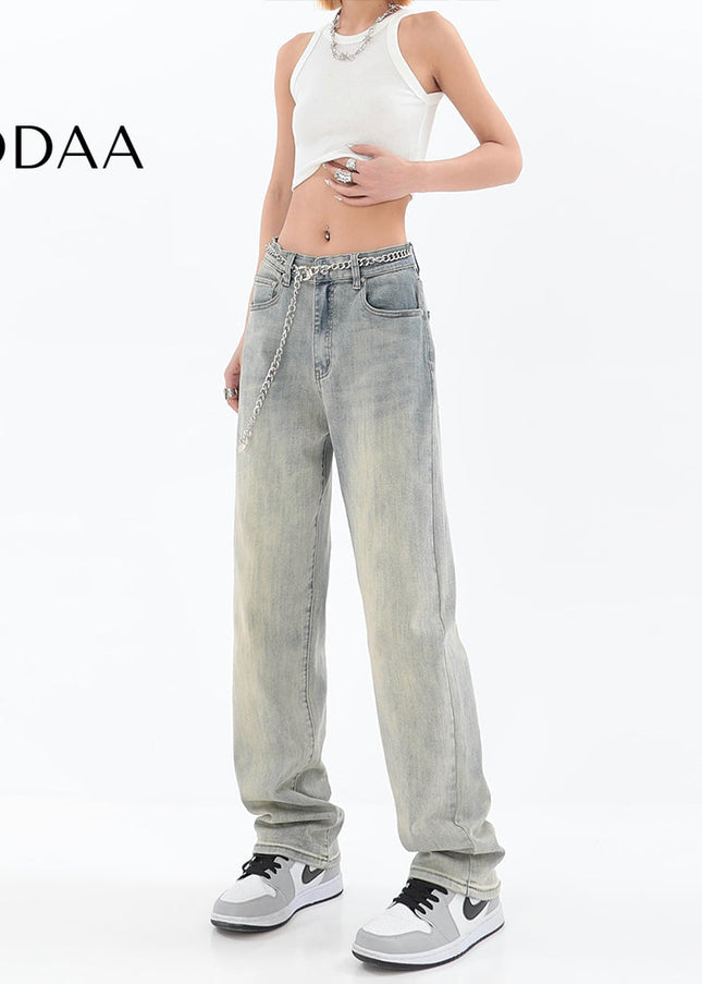 Yellow Distressed Casual Straight Jeans for Women - Women’s Jeans