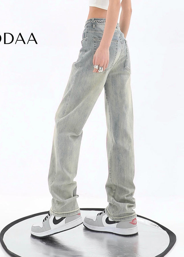 Yellow Distressed Casual Straight Jeans for Women - Women’s Jeans