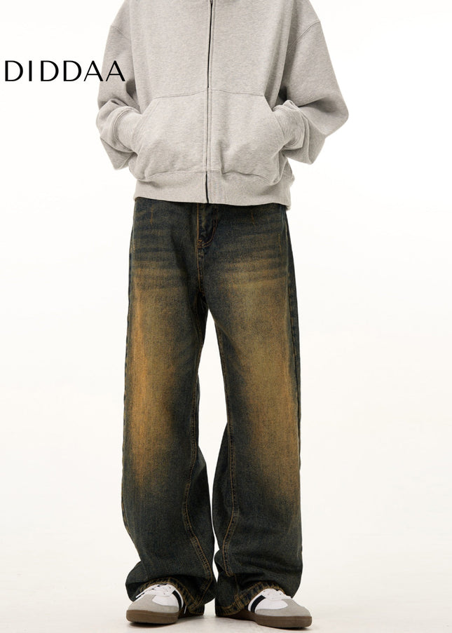 Yellow Distressed Loose Fit Straight Jeans - Men’s Jeans