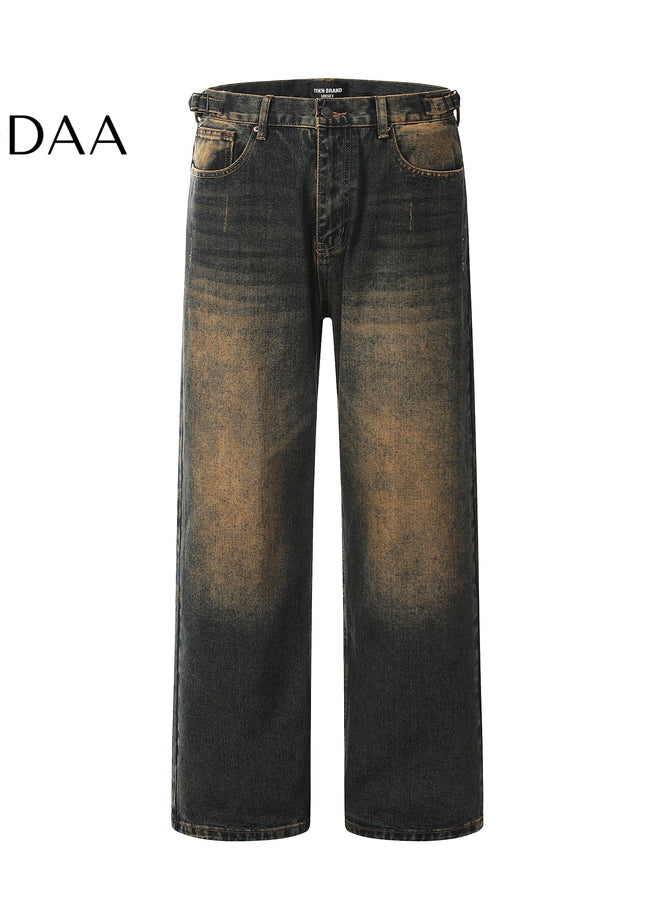 Yellow Distressed Loose Fit Straight Jeans - S / Vintage Blue - Men’s Jeans