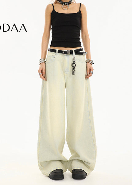 Yellow Washed Distressed Straight Leg Jeans for Women - S / Vintage Blue - Women’s Jeans