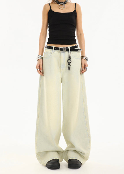 Yellow Washed Distressed Straight Leg Jeans for Women - Women’s Jeans