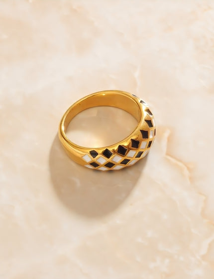 Charm Ring | Gold Black White Checker Ring - Rings