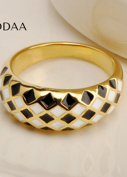 Charm Ring | Gold Black White Checker Ring - Rings