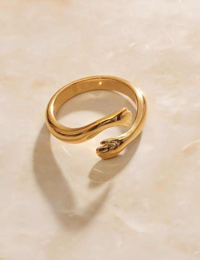Warm Ring | Gold Hugging Hands Wrapped Around Ring - 6 / Gold - Rings