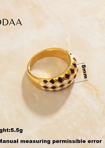 Charm Ring | Gold Black White Checker Ring - Rings