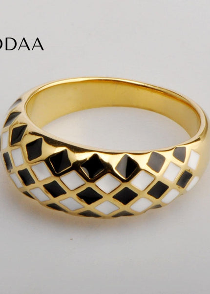 Charm Ring | Gold Black White Checker Ring - Rings