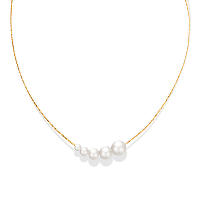 Miri's new Korean version of Dongdaemun imitation pearl necklace women's minimalist fashion personality vertical chain titanium steel plated with 18K gold