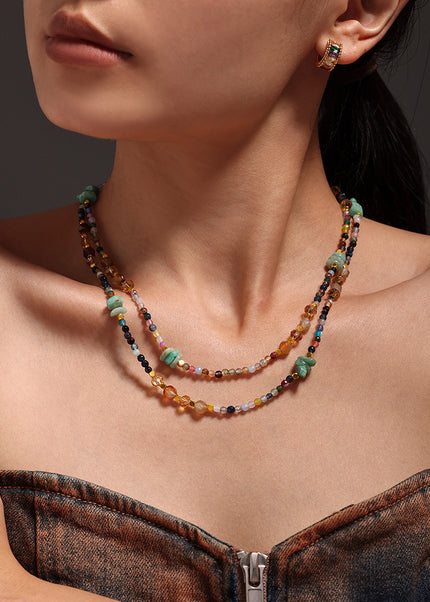 Mystery jewelry, natural stone, faceted crystal stone, beaded clavicle, necklace, stainless steel, sweet and cool women's light luxury spot accessories