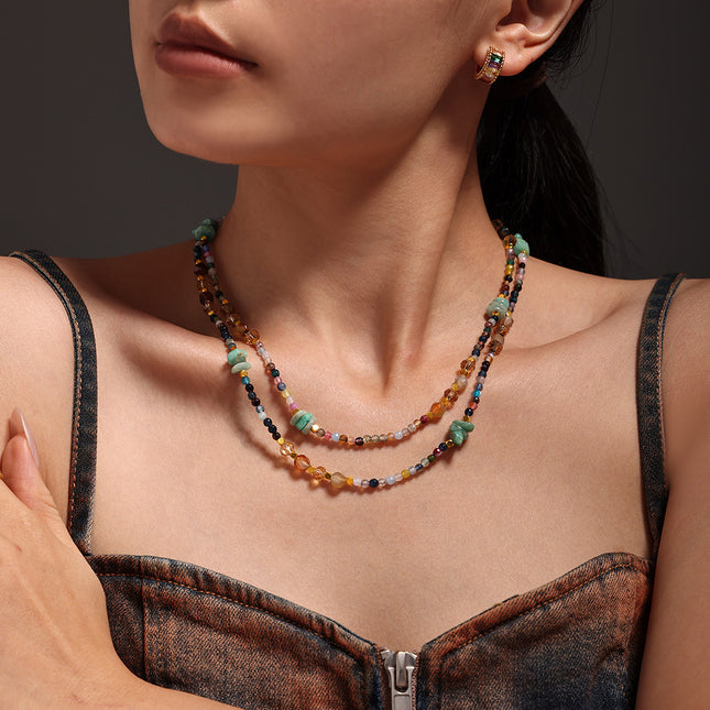 Mystery jewelry, natural stone, faceted crystal stone, beaded clavicle, necklace, stainless steel, sweet and cool women's light luxury spot accessories