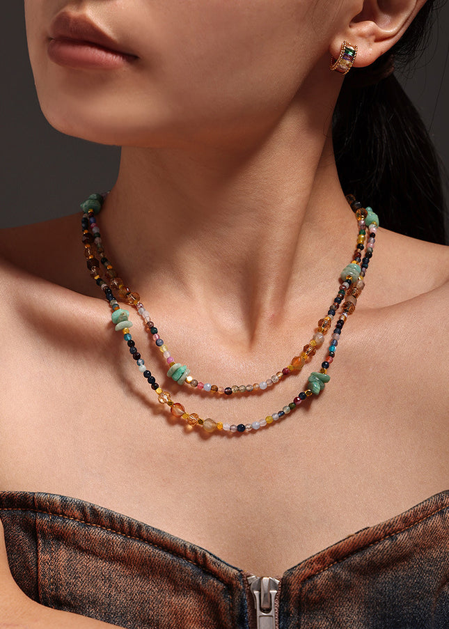 Mystery jewelry, natural stone, faceted crystal stone, beaded clavicle, necklace, stainless steel, sweet and cool women's light luxury spot accessories