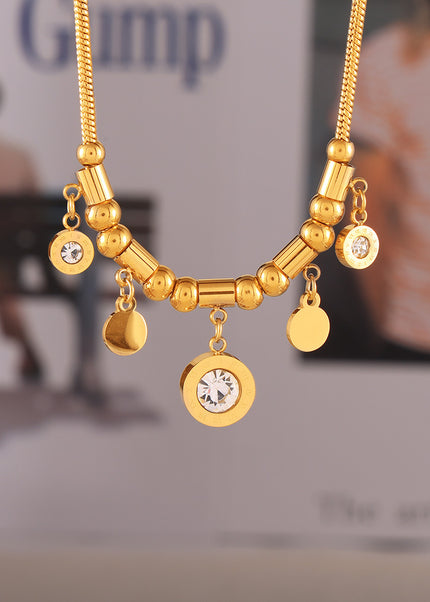 Korean minimalist style, sweet temperament, elegant personality, ornaments, medallion inlay, zircon, design pendant, titanium steel necklace