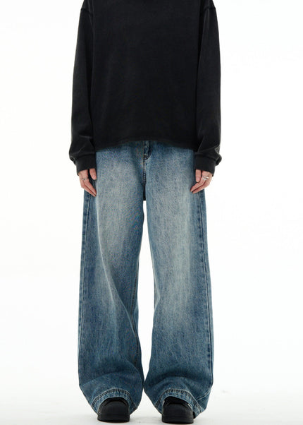 Blue Vintage Wash Loose Fit Straight Leg Jeans - Men’s Jeans