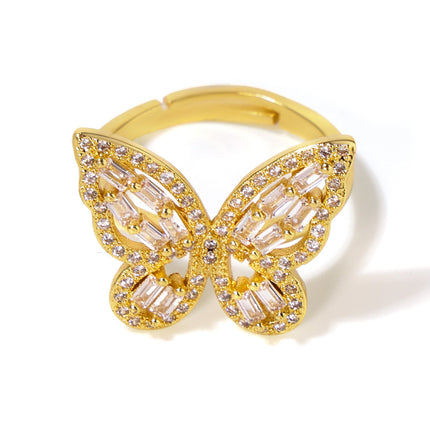 Mystery ins butterfly fairy zircon ring fashion personality copper plated 18K gold niche open ring cross-border supply