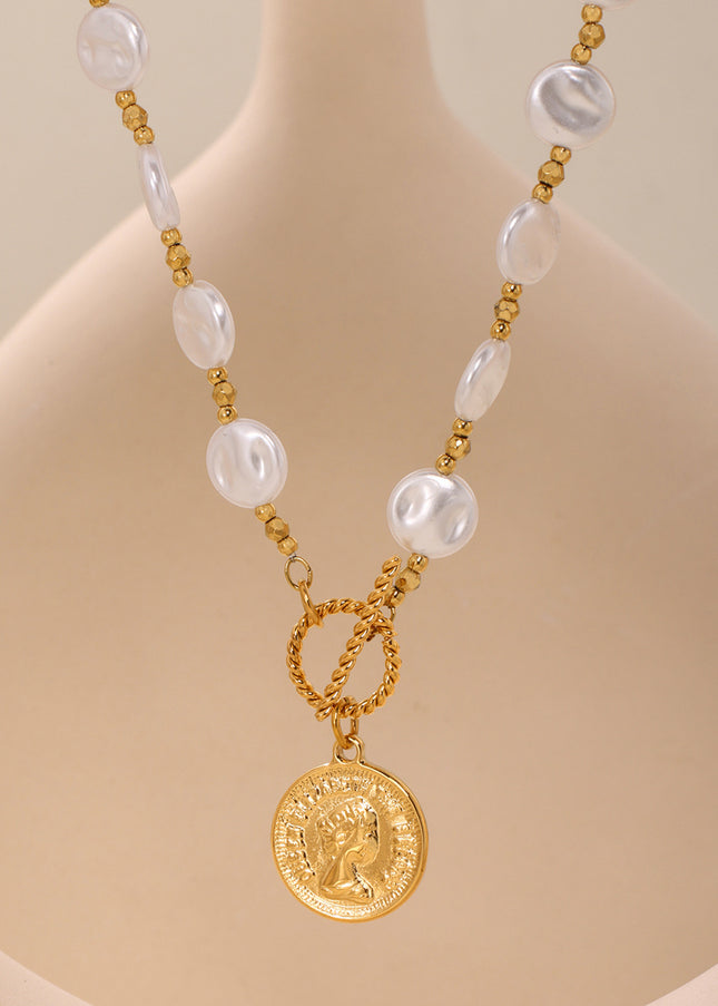 Mystery Stainless Steel OT Buckle Elizabeth Portrait Facet Batch Flower Steel Beads Handmade Chain Long Necklace Does Not Fade Female