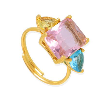 Dopamine Geometric Pink Aquamarine Zircon Ring Extra-Fine Opening Adjustment Titanium Steel PVD Plated 18K Gold Sweet Ring
