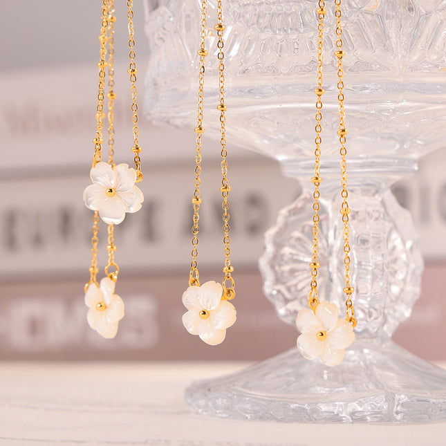 chic style fashion personality elegant temperament cold wind necklace white sea shell flower pendant clip bead chain titanium steel jewelry