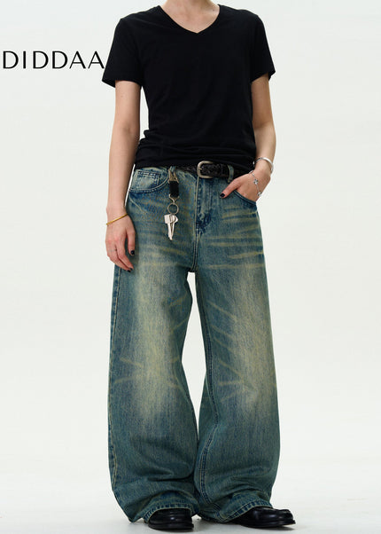 Light Blue Vintage Distressed Wide-Leg Jeans Unisex - Men’s Jeans
